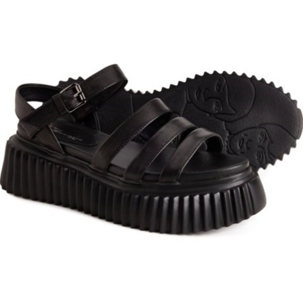 Vintage Havana Kamila Sandals Leather Quarter Strap Platforms Black Size 7 NEW